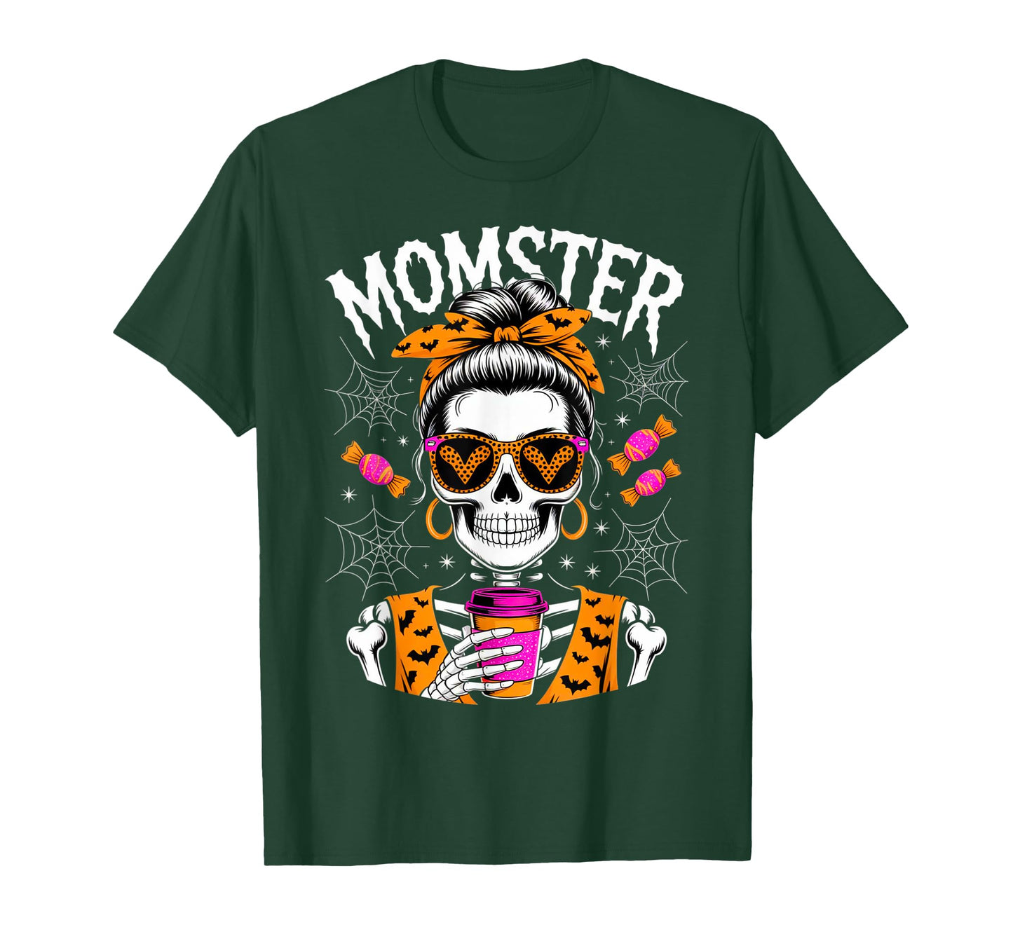 Momster Halloween Costume Skeleton Messy Bun Mother Coffee T-Shirt