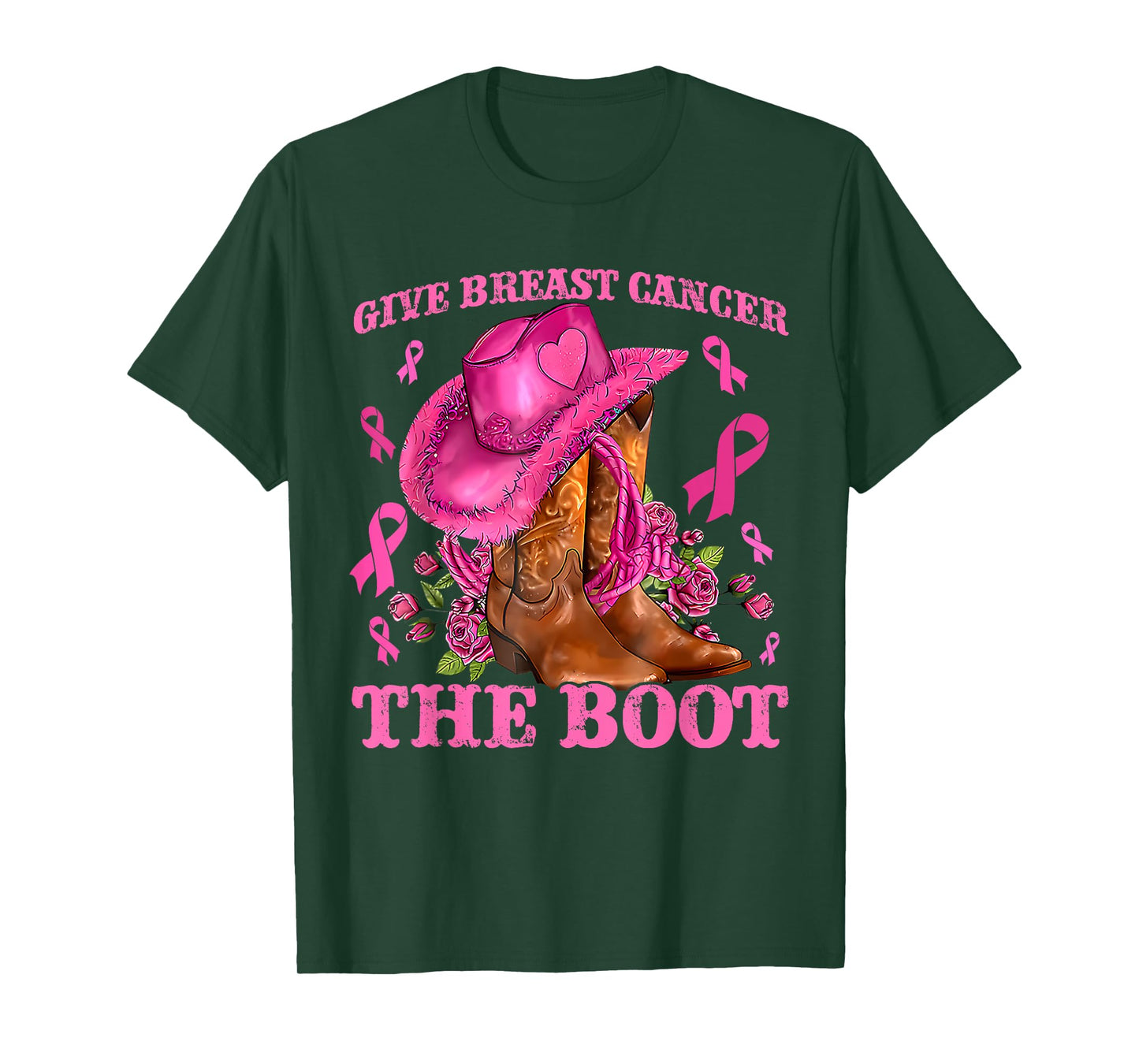 Give Breast Cancer The Boot Cowgirl Cancer Awareness Ribbon T-Shirt