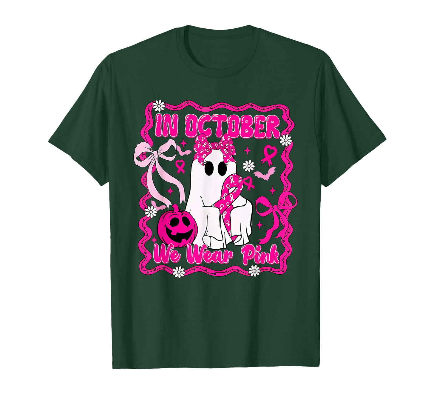 in October We Wear Pink Shirt Ghost Breast Cancer Awareness T-Shirt