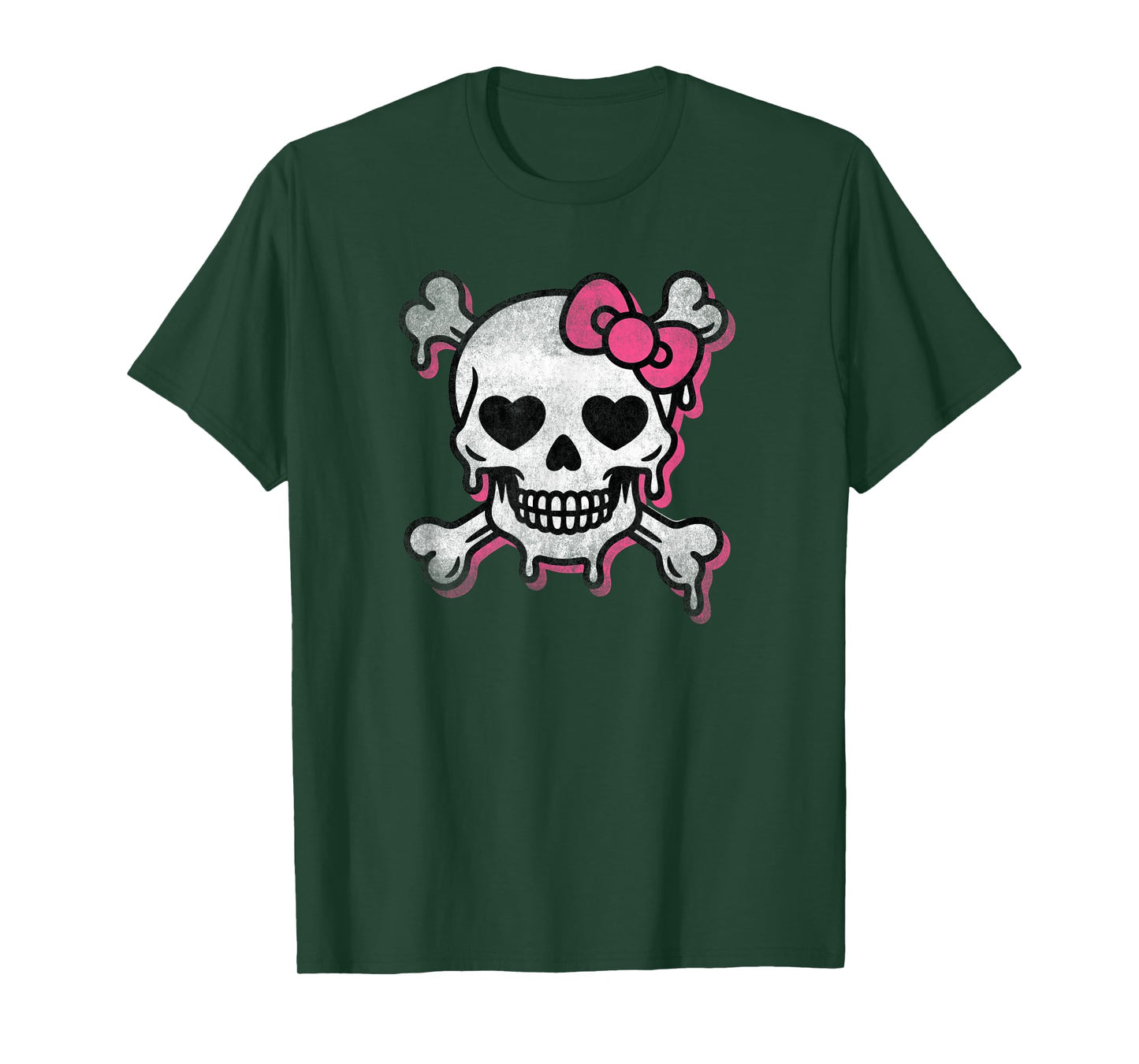 Cute Skull Pink Bow Dripping Crossbone Halloween Women Girls T-Shirt