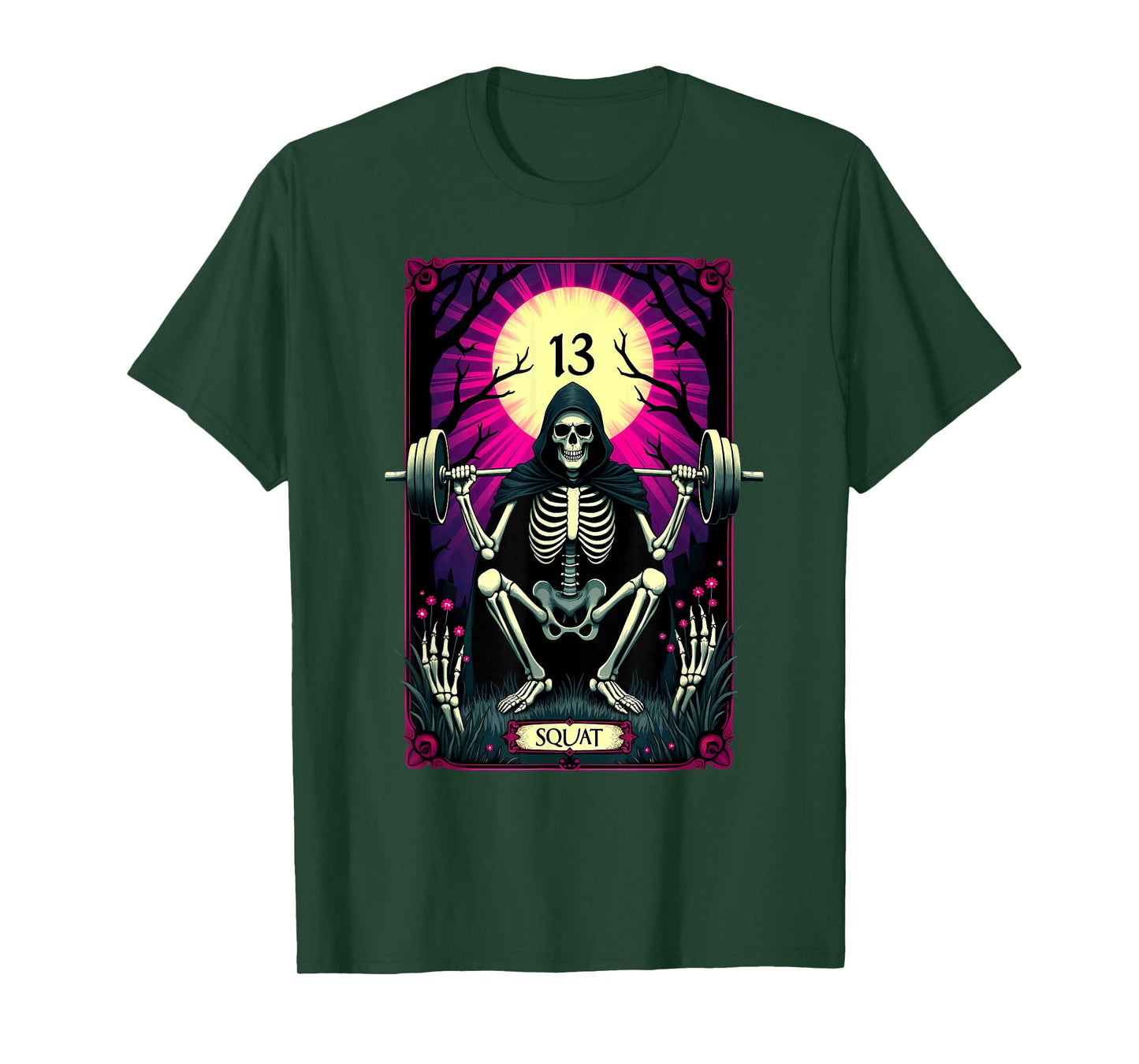 Gothic Tarot Card Skeleton Squat Weightlifting T-Shirt