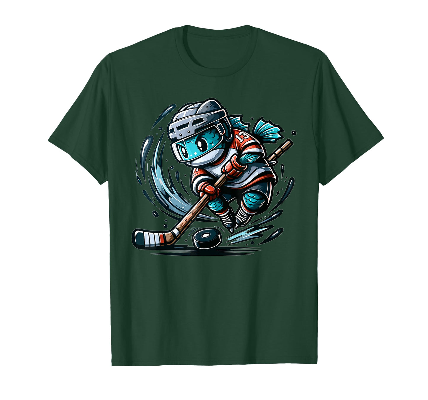 Funny Fishing Design, Fish Playing Hockey T-Shirt