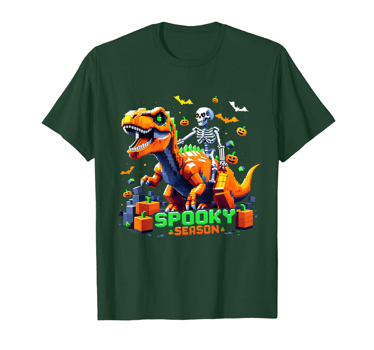 Spooky Season Pixel Skeleton Dinosaur Gift T-Shirt
