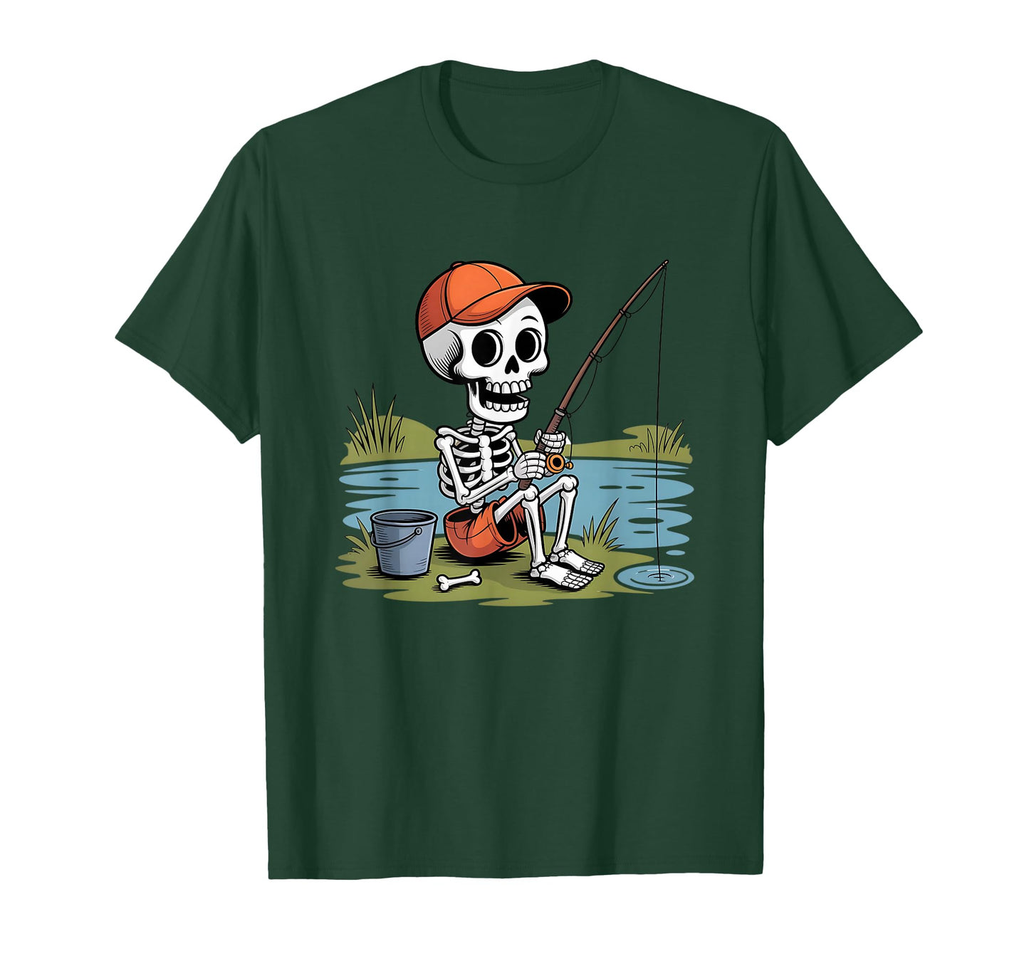 Funny Halloween Fishing Bass Skeleton Fisherman T-Shirt