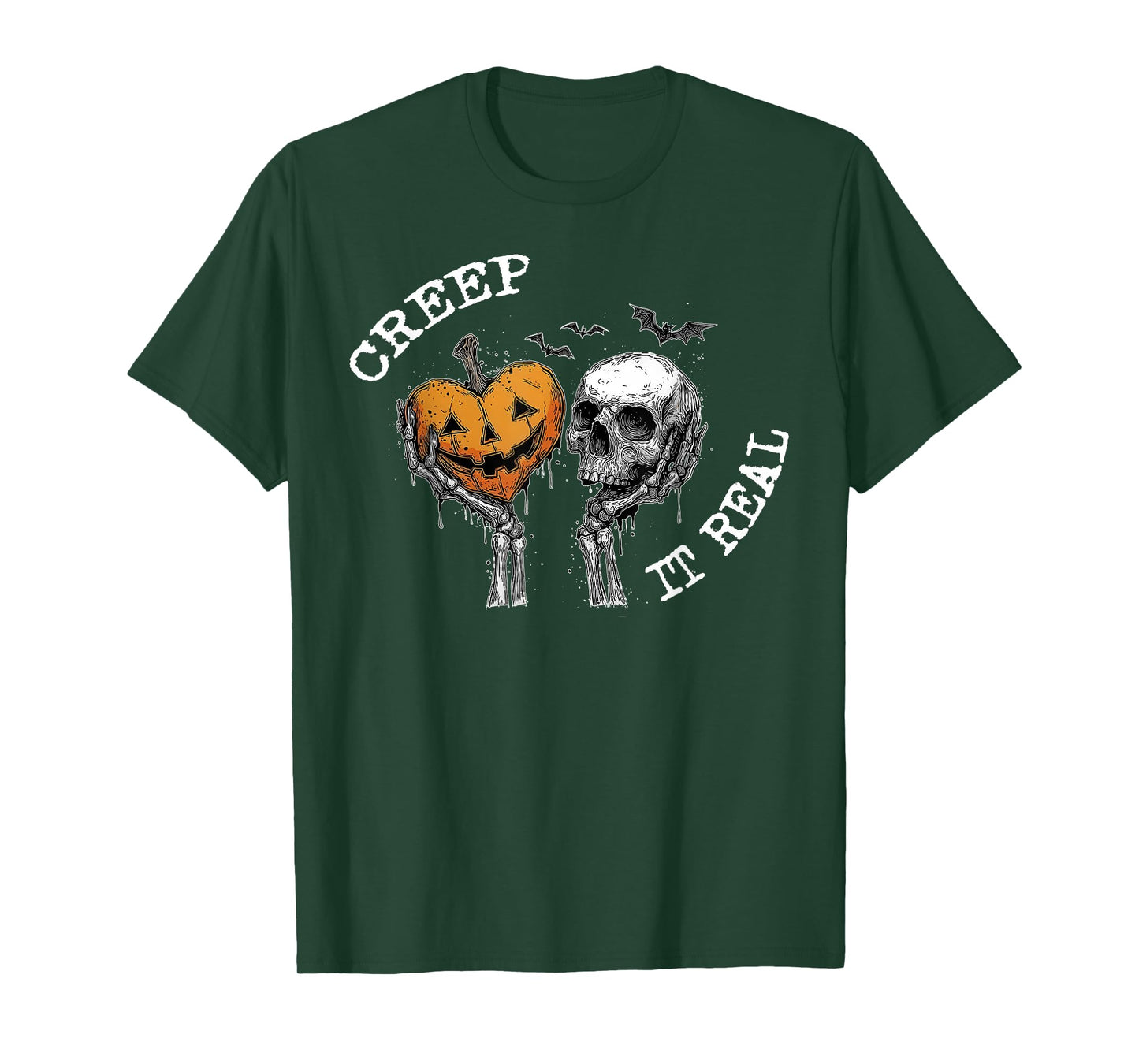 Creep It Real Funny Skeleton Halloween Pumpkin Skull Retro T-Shirt