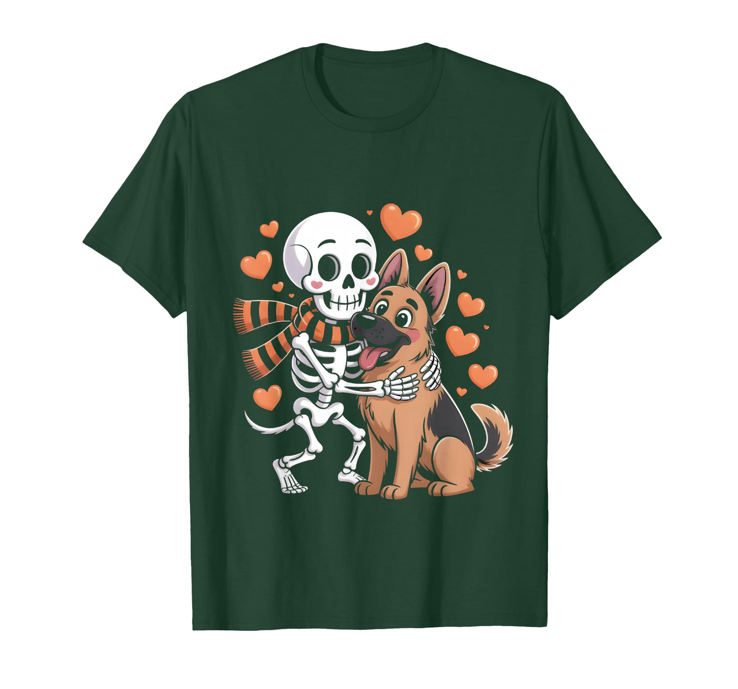 Skeleton Hugging German Shepherd Dog Halloween Cute Love T-Shirt