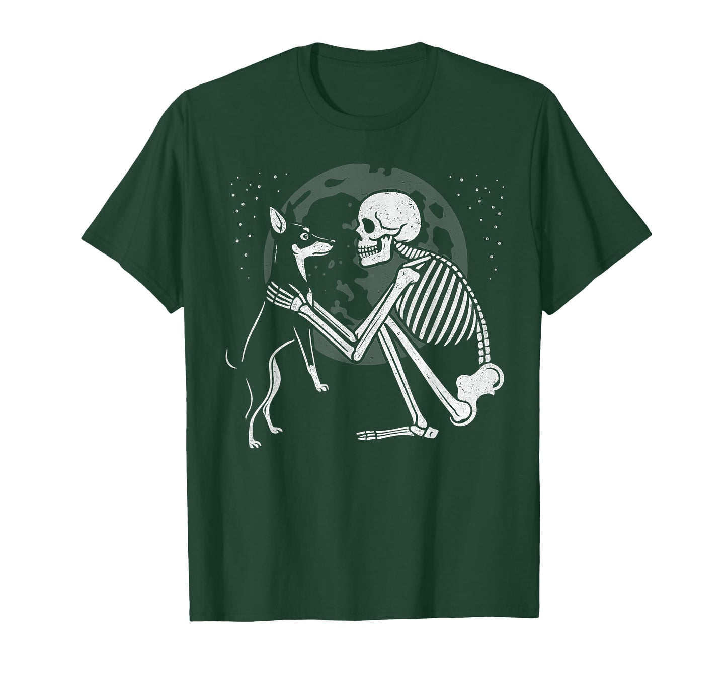 Miniature Pinscher Skeleton Moon Halloween Dog Lover T-Shirt