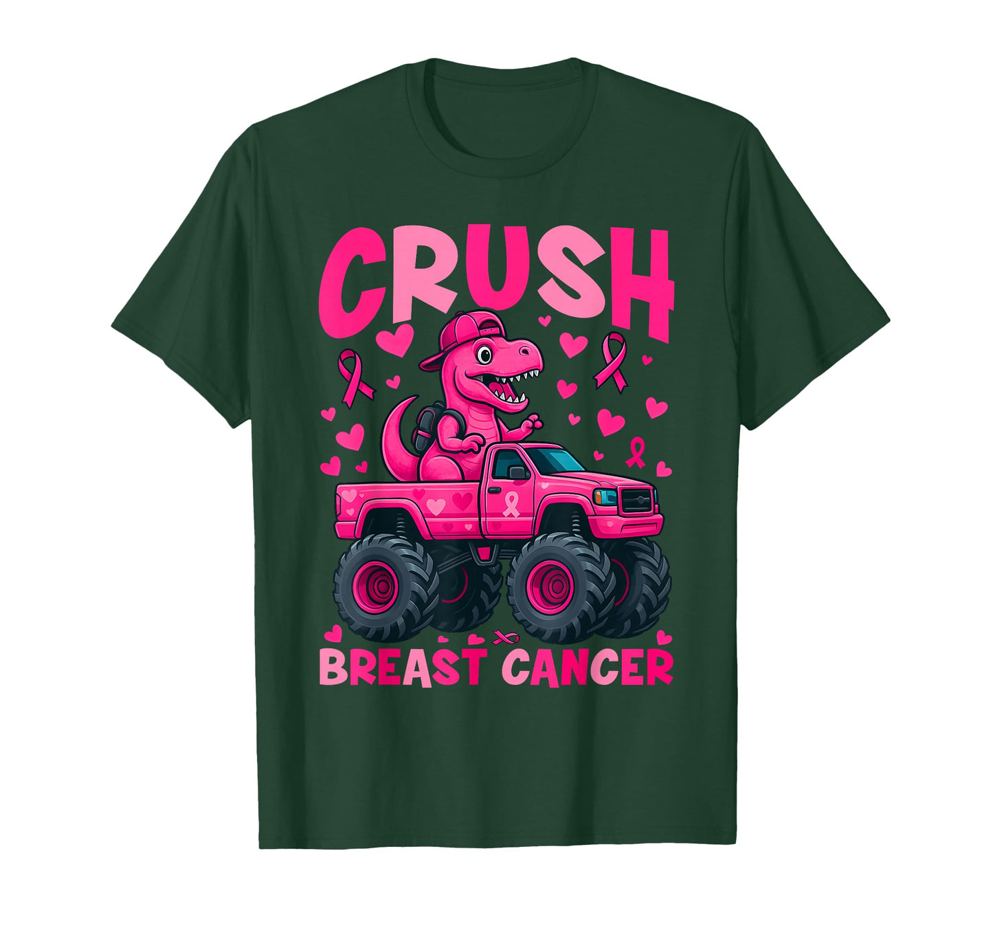 Crush Breast Cancer Awareness Monster Truck Dinosaur Boy Kid T-Shirt