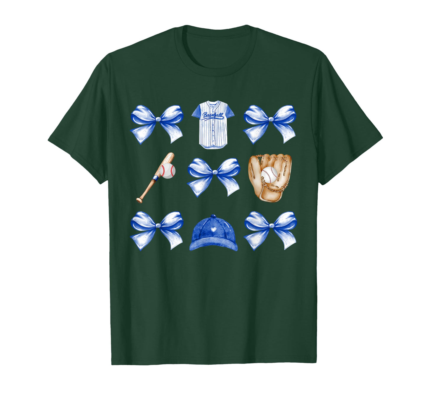 Baseball Game Day Blue Coquette Bow Baseball Mom Retro T-Shirt