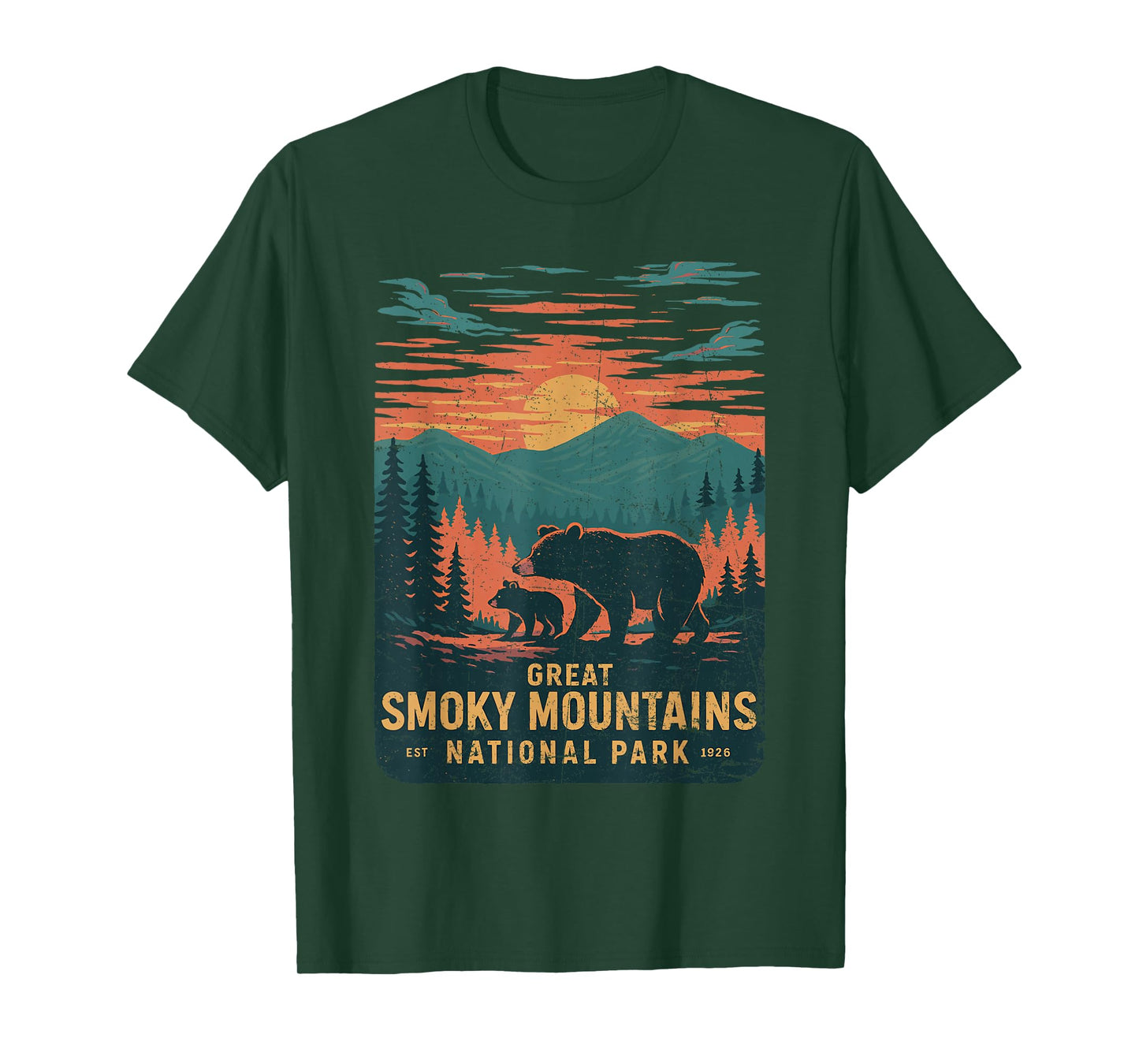 Great Smoky Mountains Bear Nature Retro Sunset T-Shirt