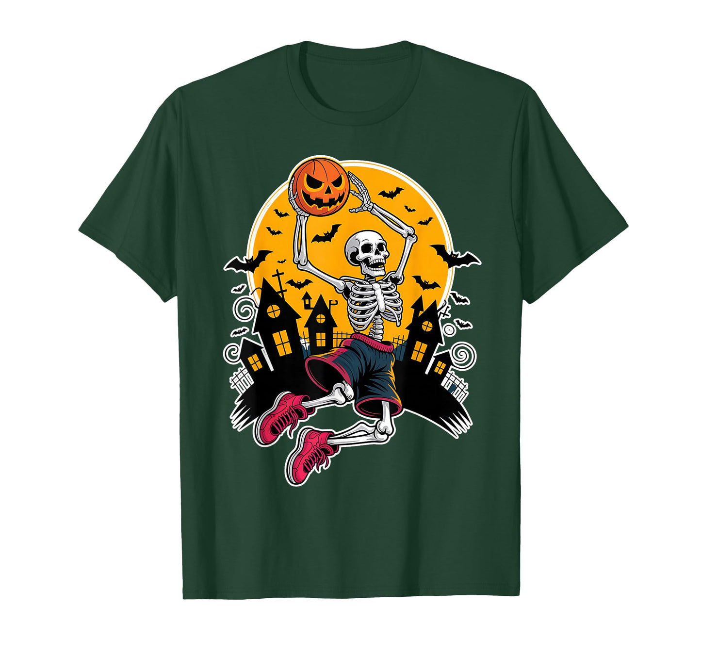 Skeleton Basketball Dunk Halloween Pumpkin Sport Costume T-Shirt