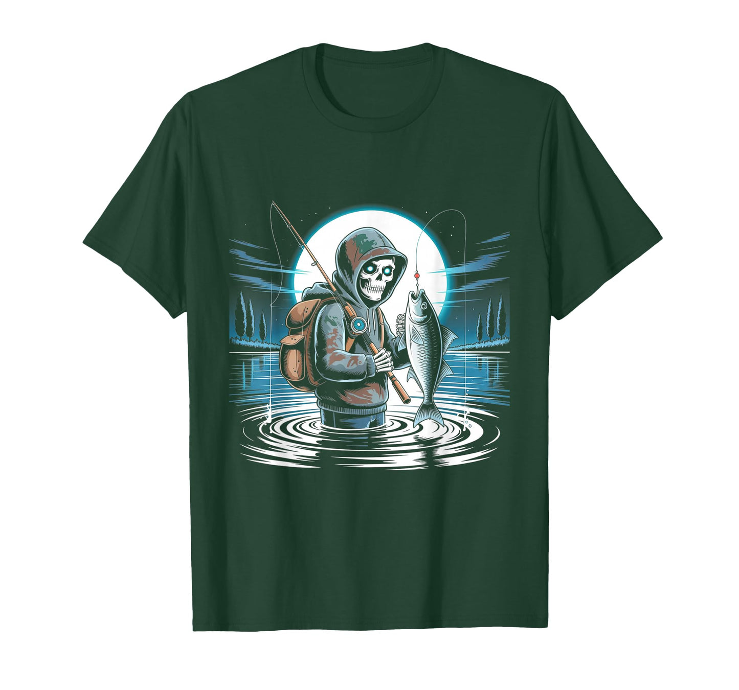 Skeleton Fishing Halloween Costume Funny Fishing T-Shirt