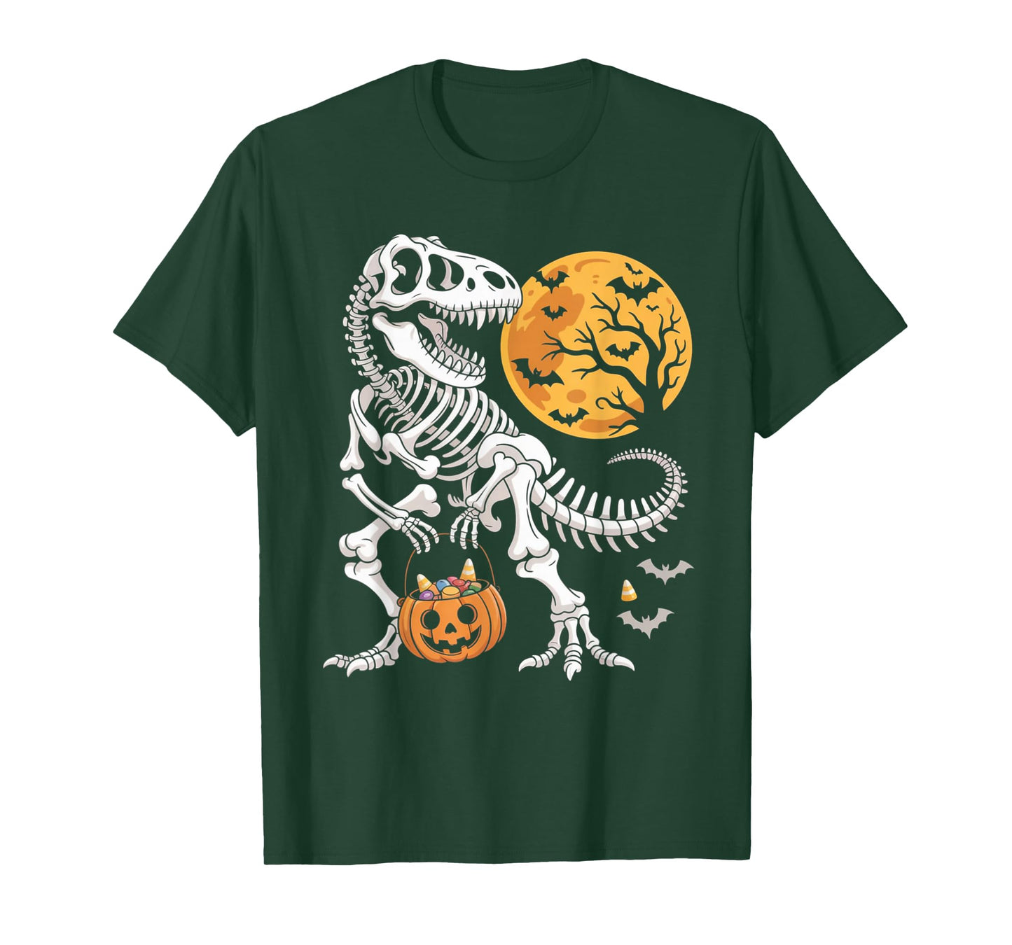 Halloween Boys Dinosaur Skeleton T rex Scary Pumpkin Spooky T-Shirt