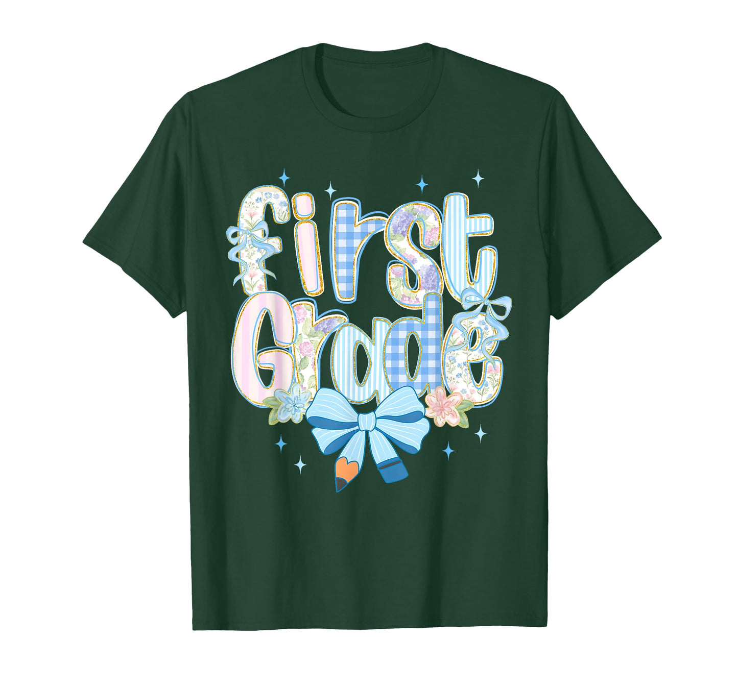 Cute Floral Preppy First Grade Back To School Teacher Girl T-Shirt