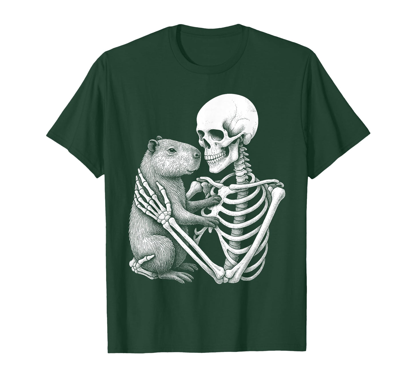 Skeleton Holding A Capybara Funny Lazy Halloween Costume T-Shirt