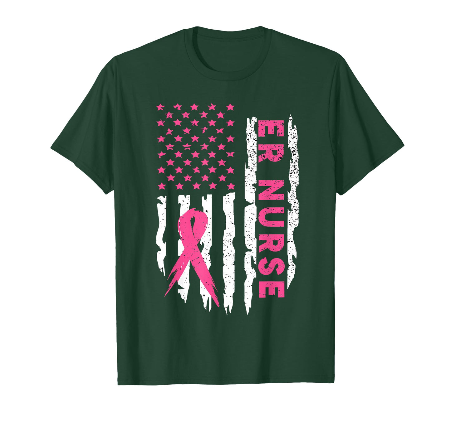 Er Nurse American Flag Nurse Breast Cancer Awareness T-Shirt