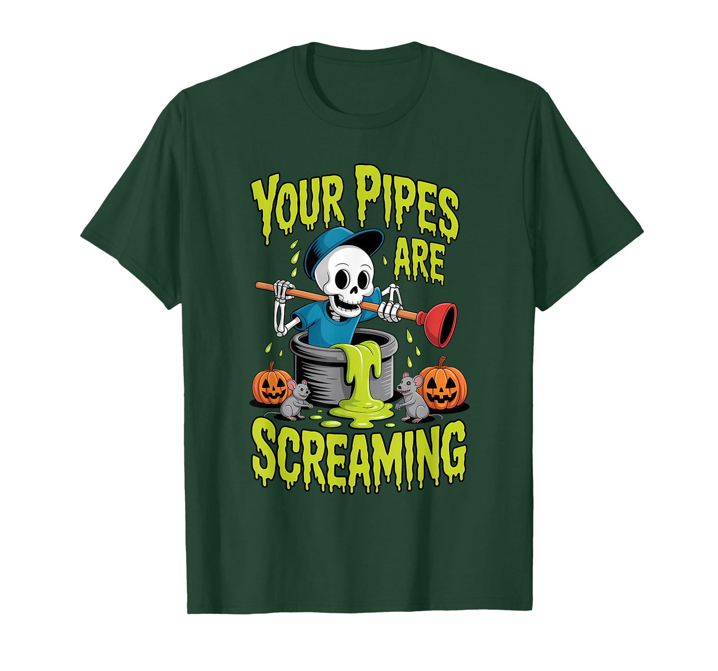 Skeleton Plumber Halloween Funny Spooky Pipes T-Shirt