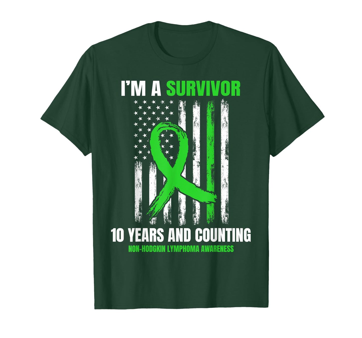 10 Years Non Hodgkins Lymphoma Cancer Survivor American Flag T-Shirt for Women Men