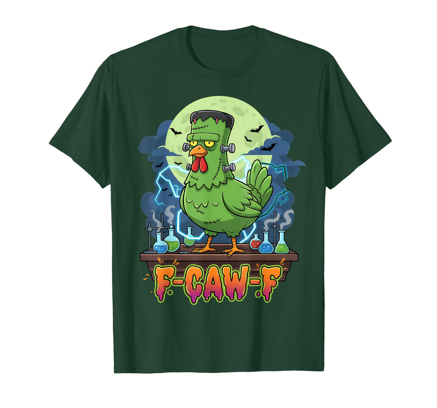 F-Caw-F Spooky Chicken Frankenstein Funny Halloween Adult T-Shirt