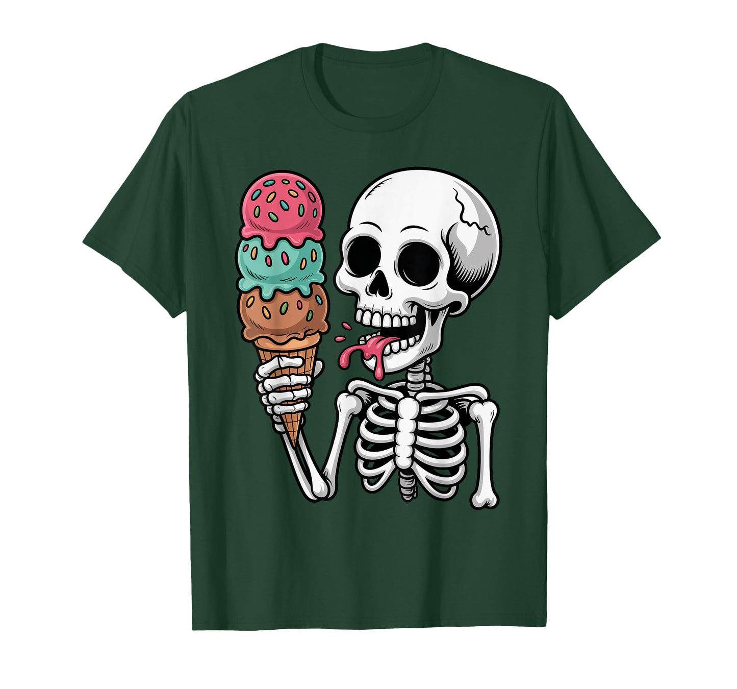 Halloween Creepy Skeleton Eating Ice Cream Trick or Treat T-Shirt