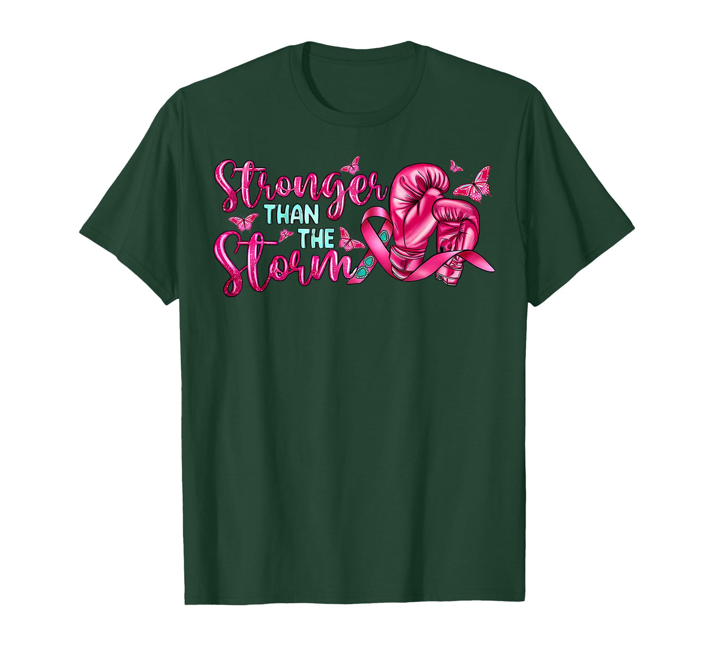 Stronger Than The Storm Boxing Gloves Breast Cancer Ribbon T-Shirt