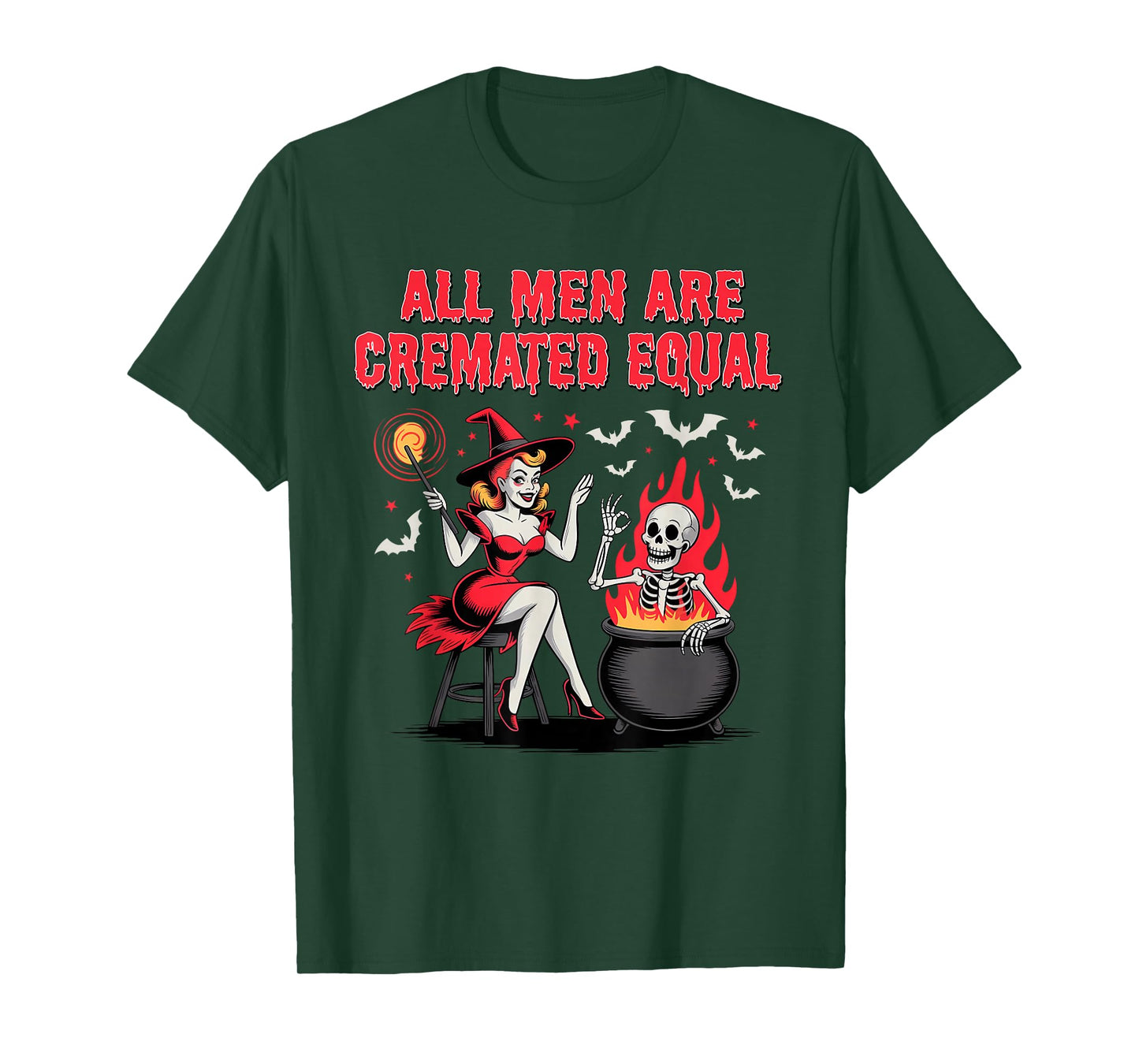 All Men are Cremated Equal Funny Halloween Witch Skeleton T-Shirt