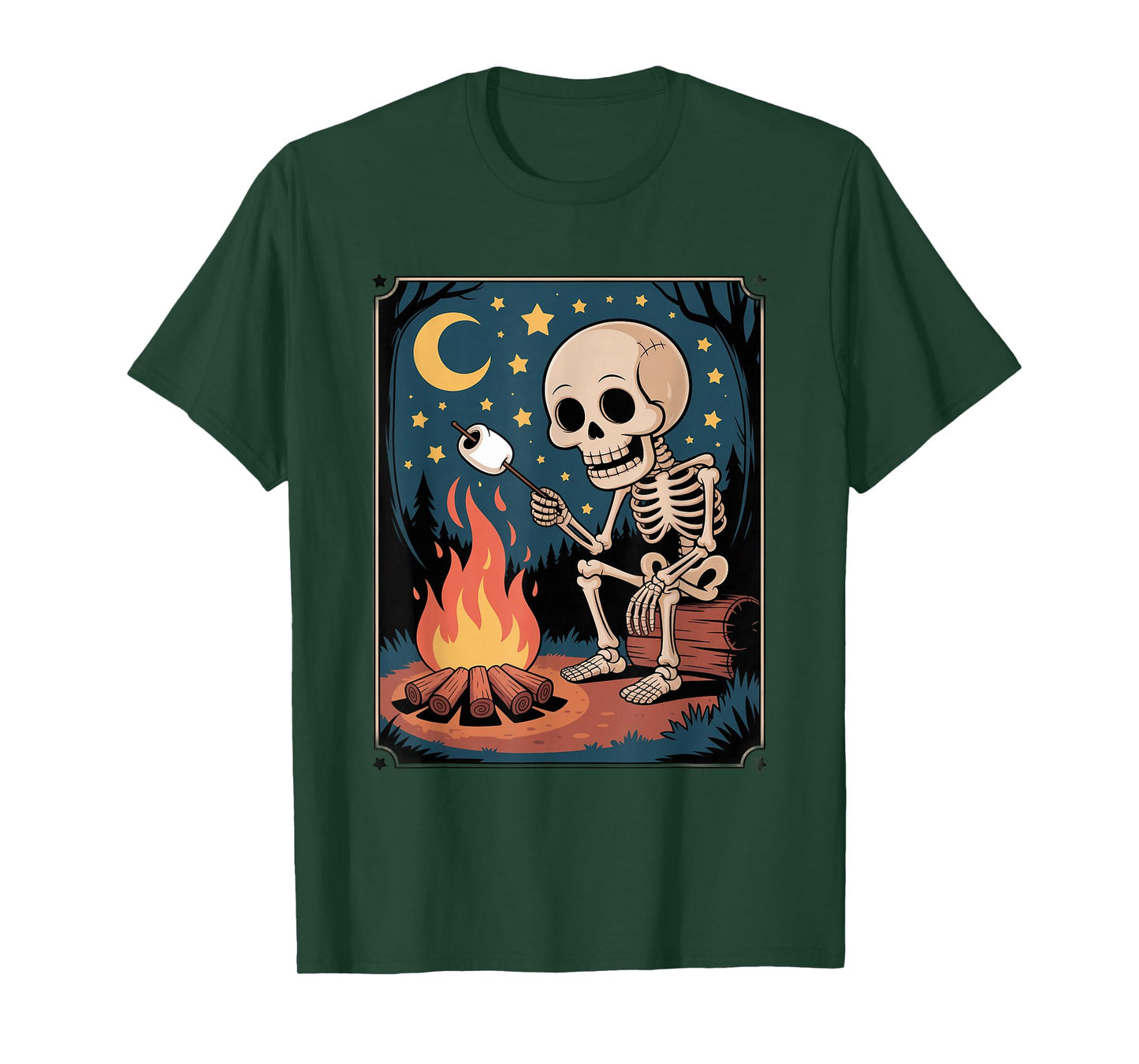 Skeleton Eating Smores Hiker Camper Halloween Camping T-Shirt