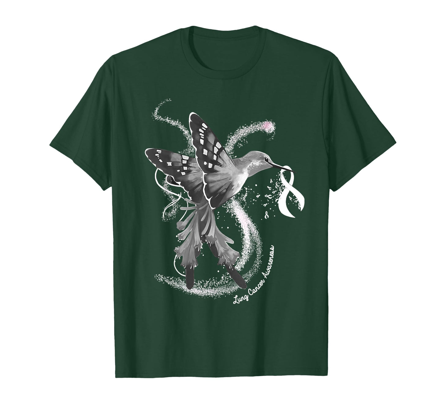 Hummingbird Holding White Ribbon Lung Cancer Awareness T-Shirt