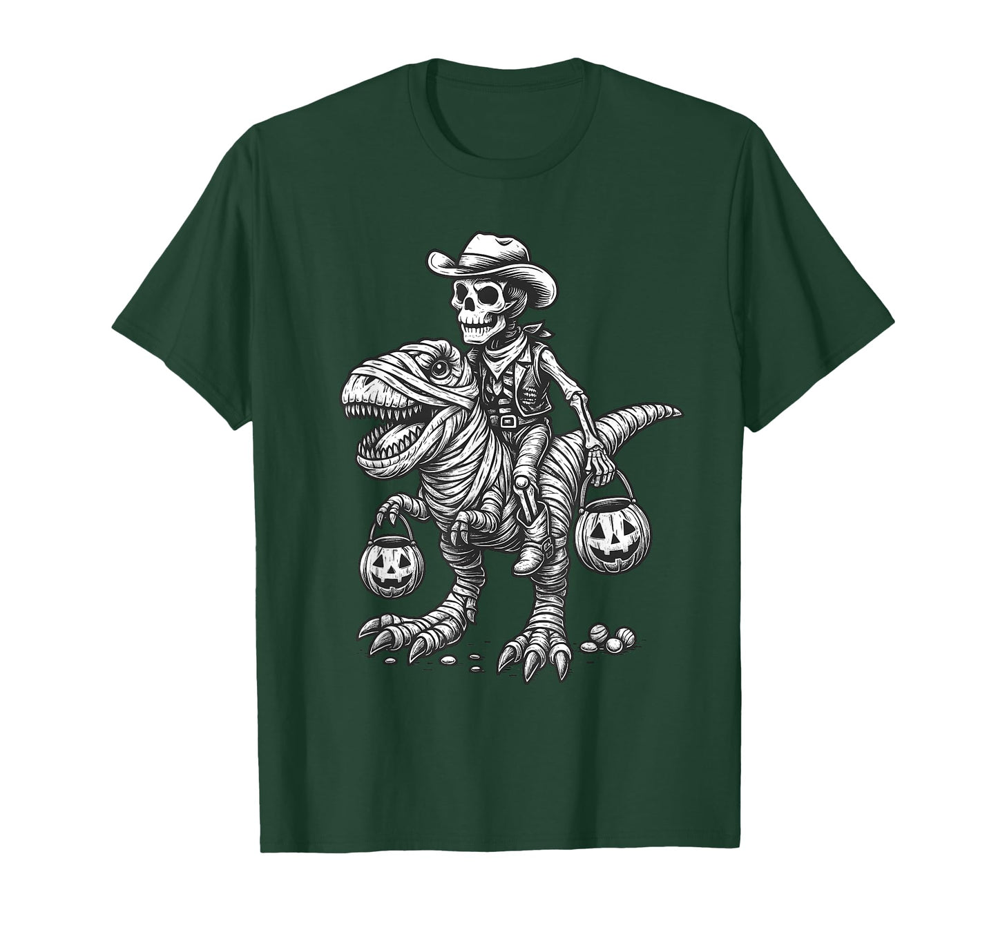 Cowboy Skeleton Riding Mummy Dinosaur T-Rex Halloween Gothic T-Shirt