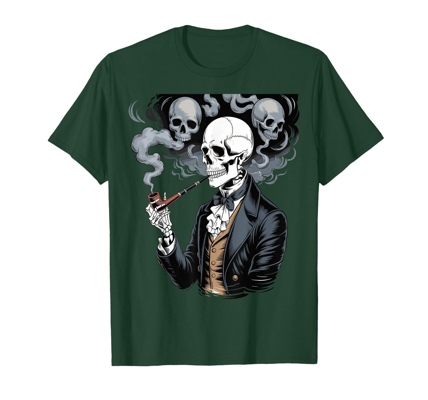 Smoking Skeleton Vintage Gothic Halloween Art T-Shirt