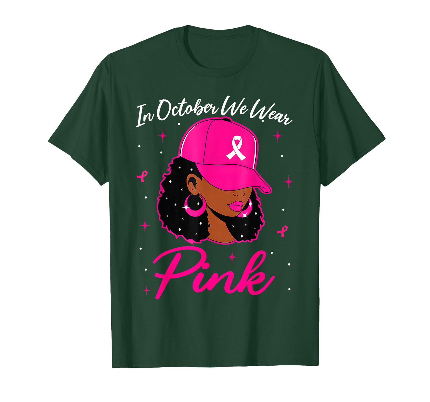 Breast Cancer Shirts Women in October We Wear Pink Messy Bun T-Shirt