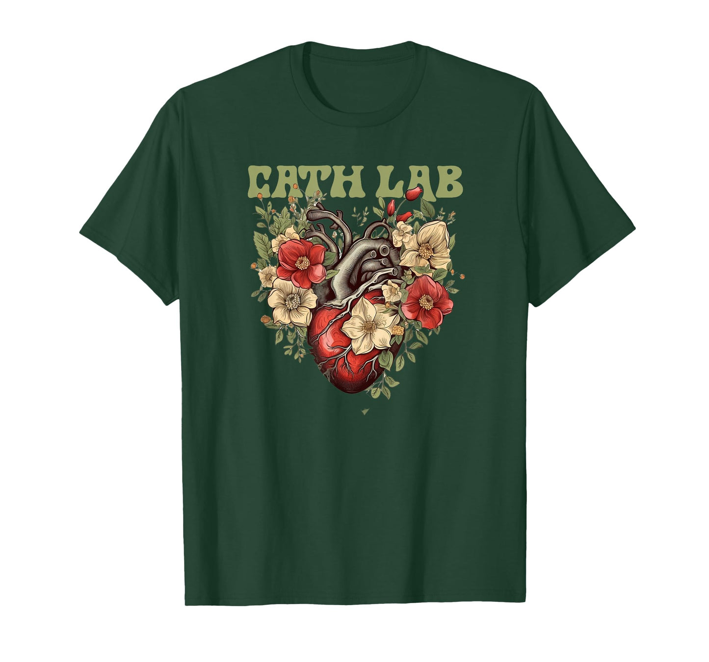 Cath Lab with Human Heart & Flowers T-Shirt