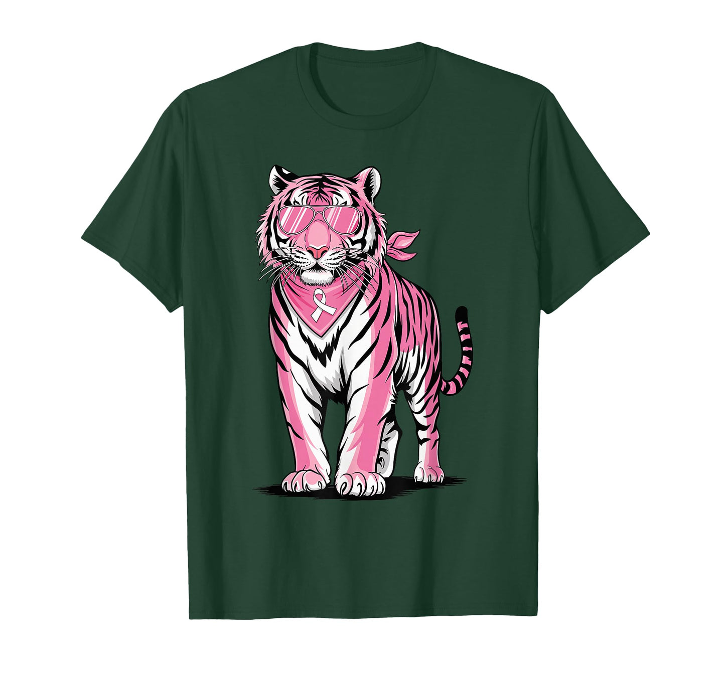 Pink Tiger with Sunglasses Bandana Breast Cancer Awareness T-Shirt