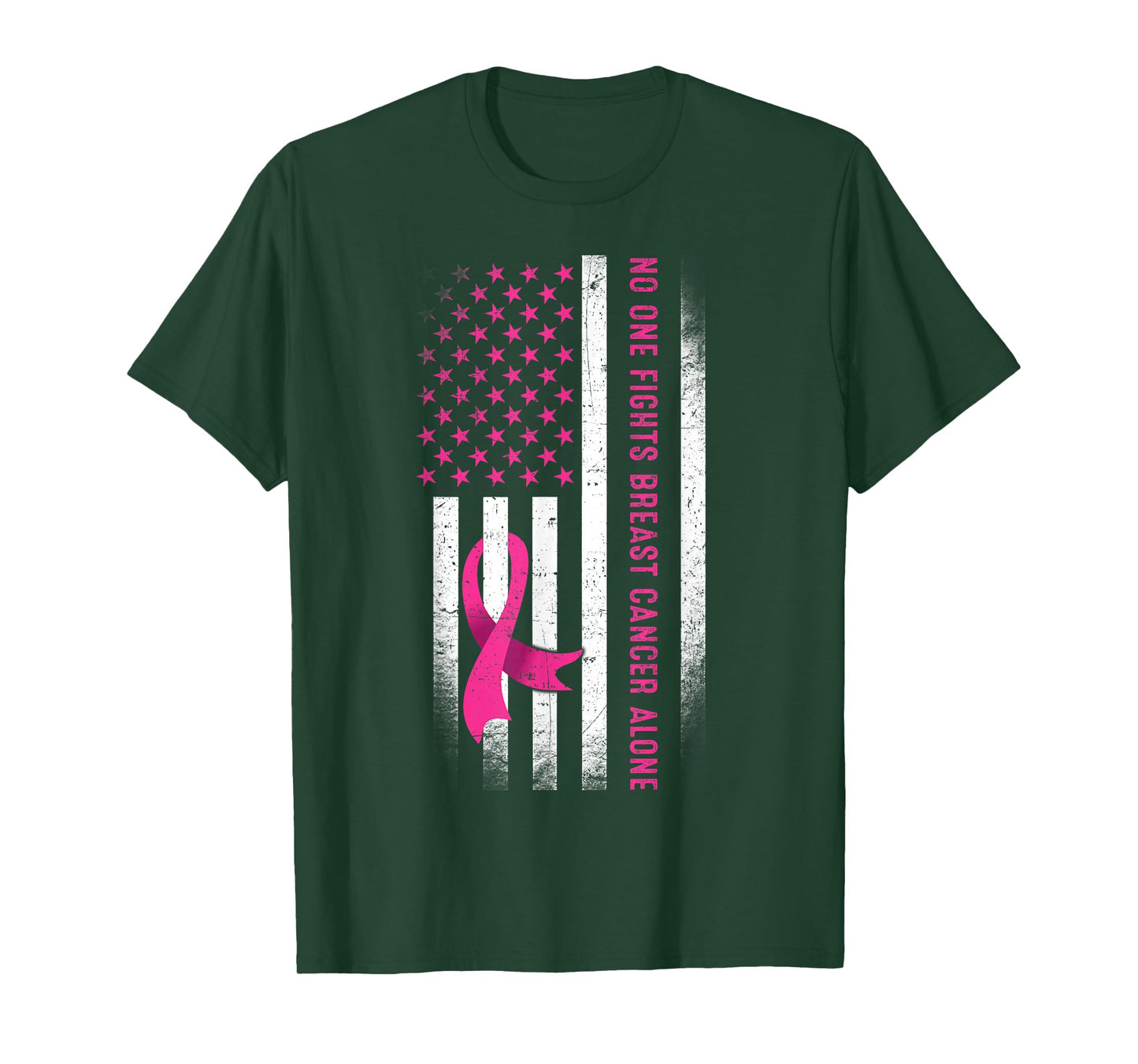 No One Fights Breast Cancer Alone American Flag Pink Ribbon T-Shirt