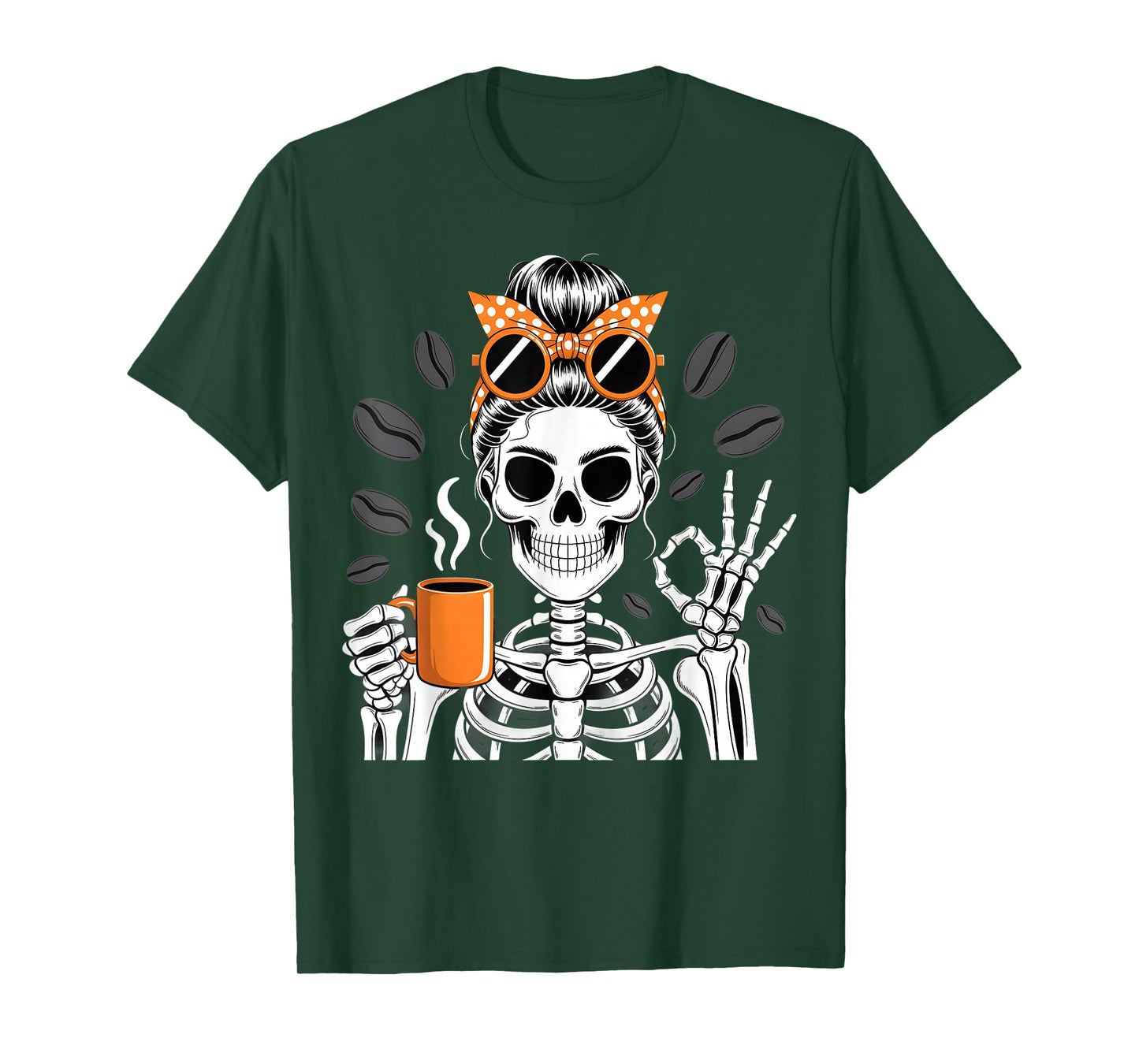 Skeleton Coffee Beans Funny Halloween Caffeine Vibe T-Shirt