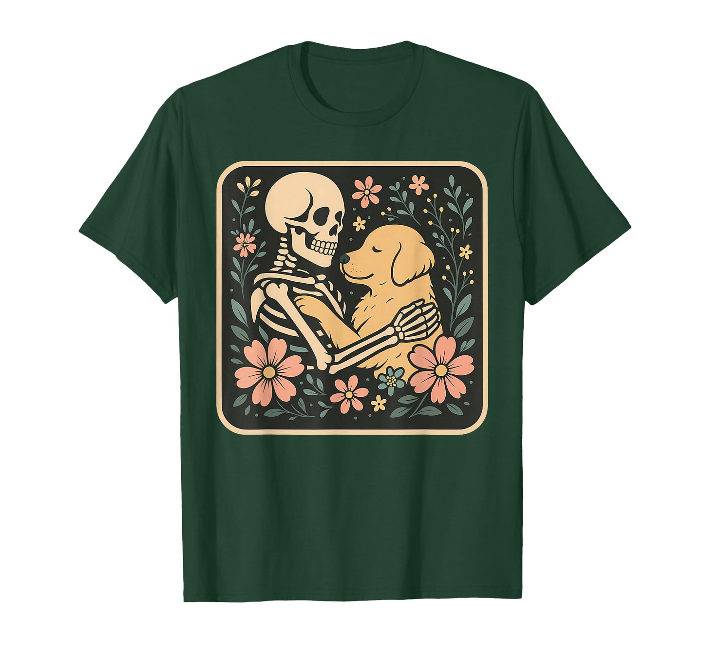 Skeleton Hugging Dog Halloween Dog Lover Dog Mom Dad T-Shirt