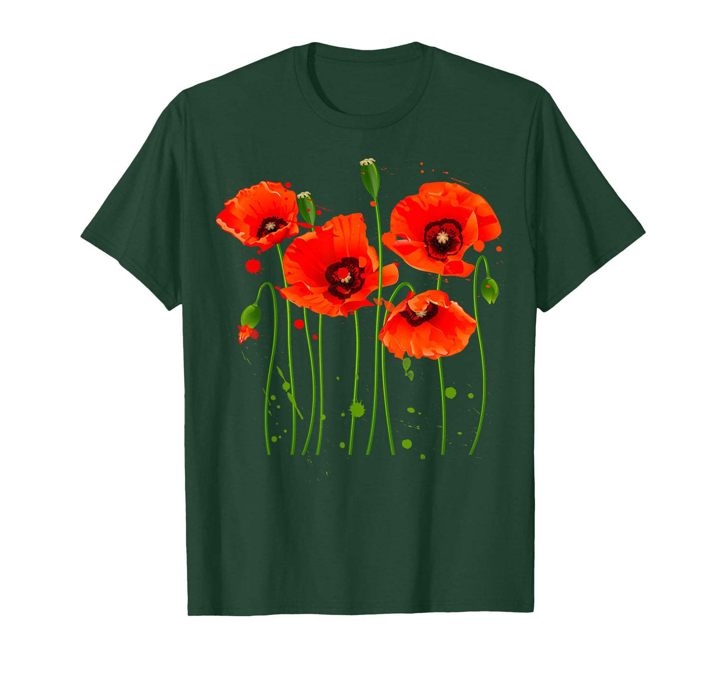 Watercolor Red Poppy Flower Gardening Plants Lover Gift T-Shirt