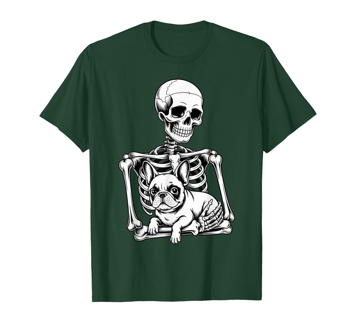 Skeleton Hugging French Bulldog Halloween Dog Lover Design T-Shirt