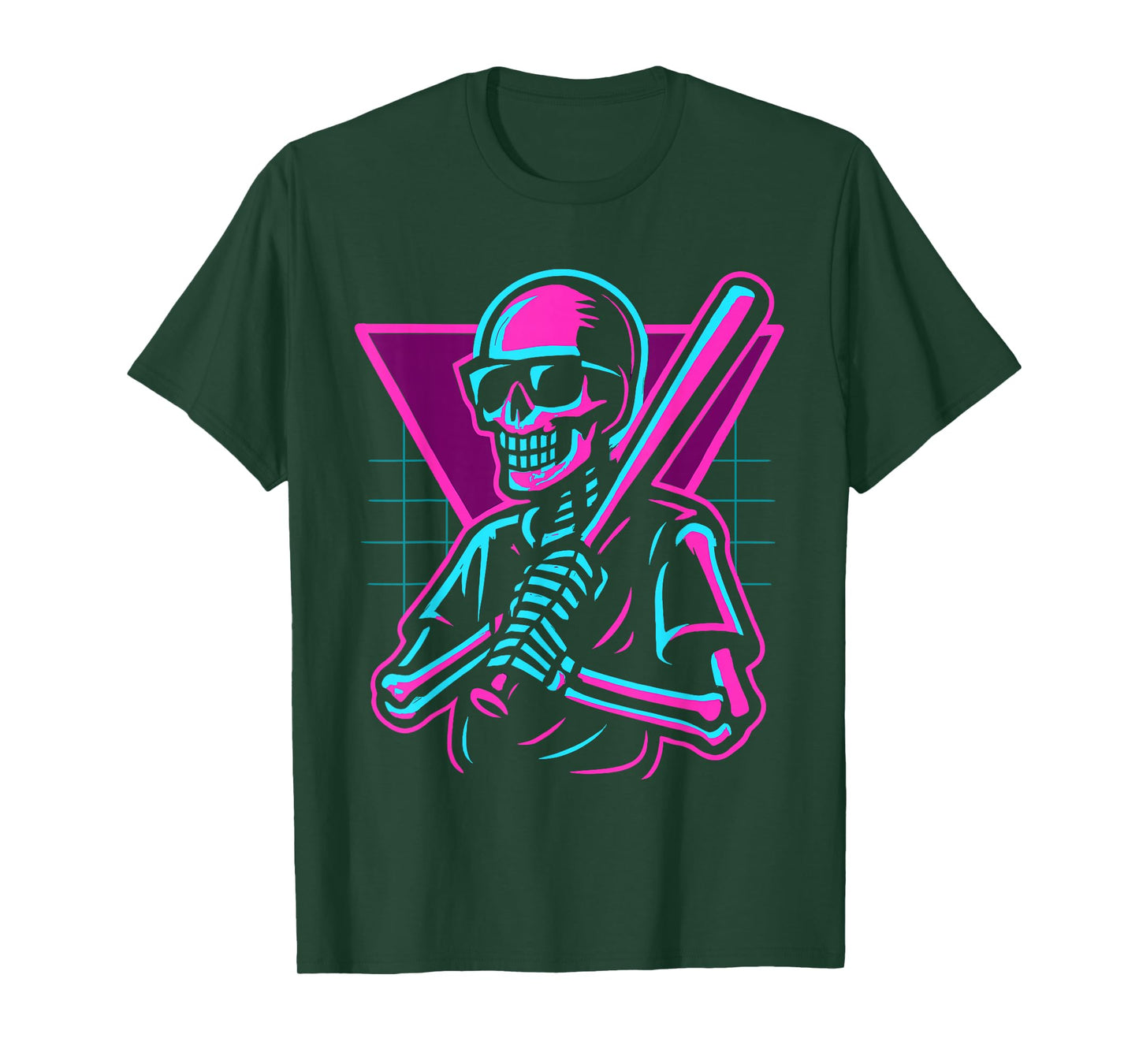 Retro 80s Skeleton Baseball Graphic Vaporwave Batter T-Shirt
