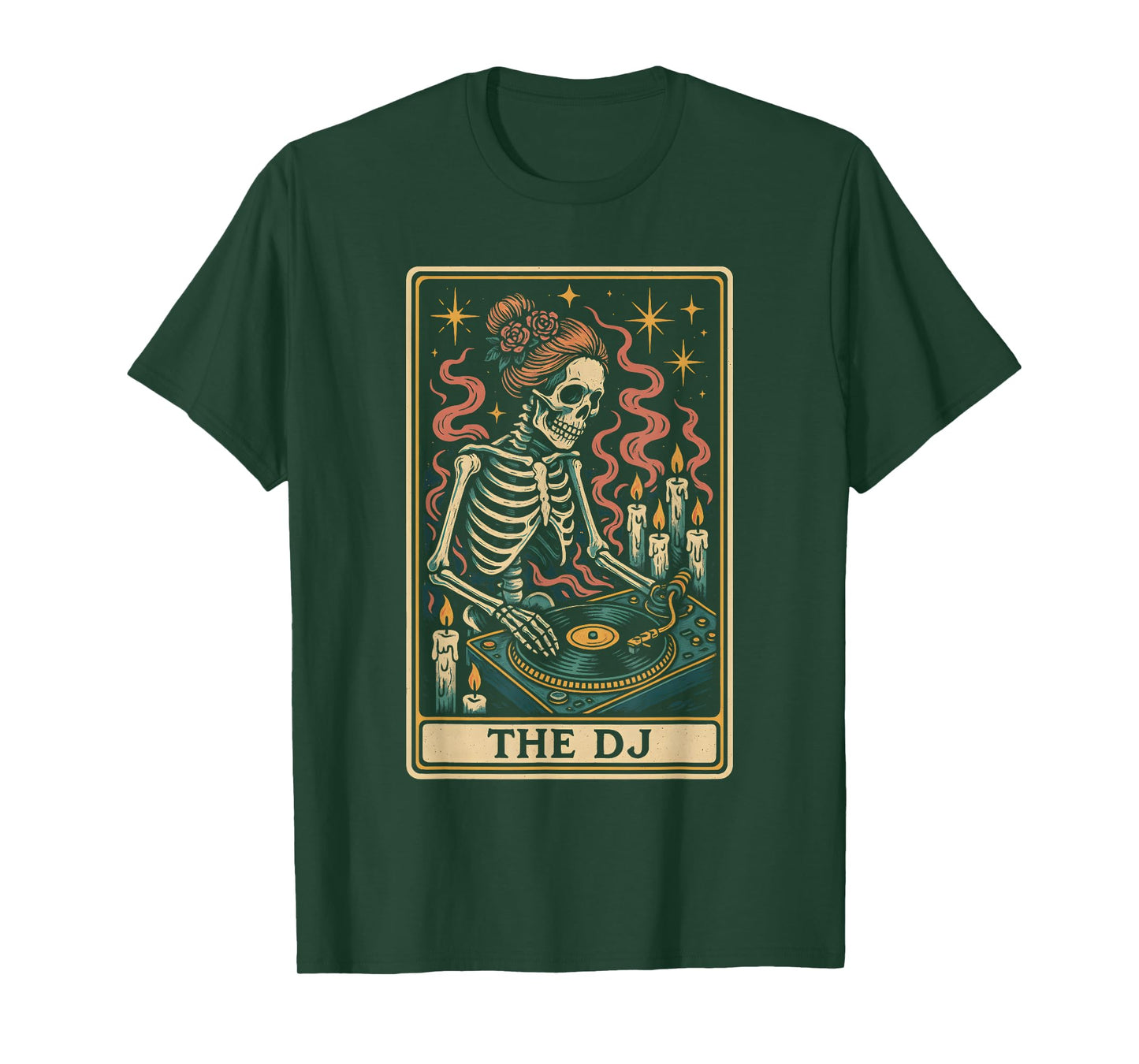 Skeleton DJ Tarot Card Surreal Vinyl Record Artwork T-Shirt