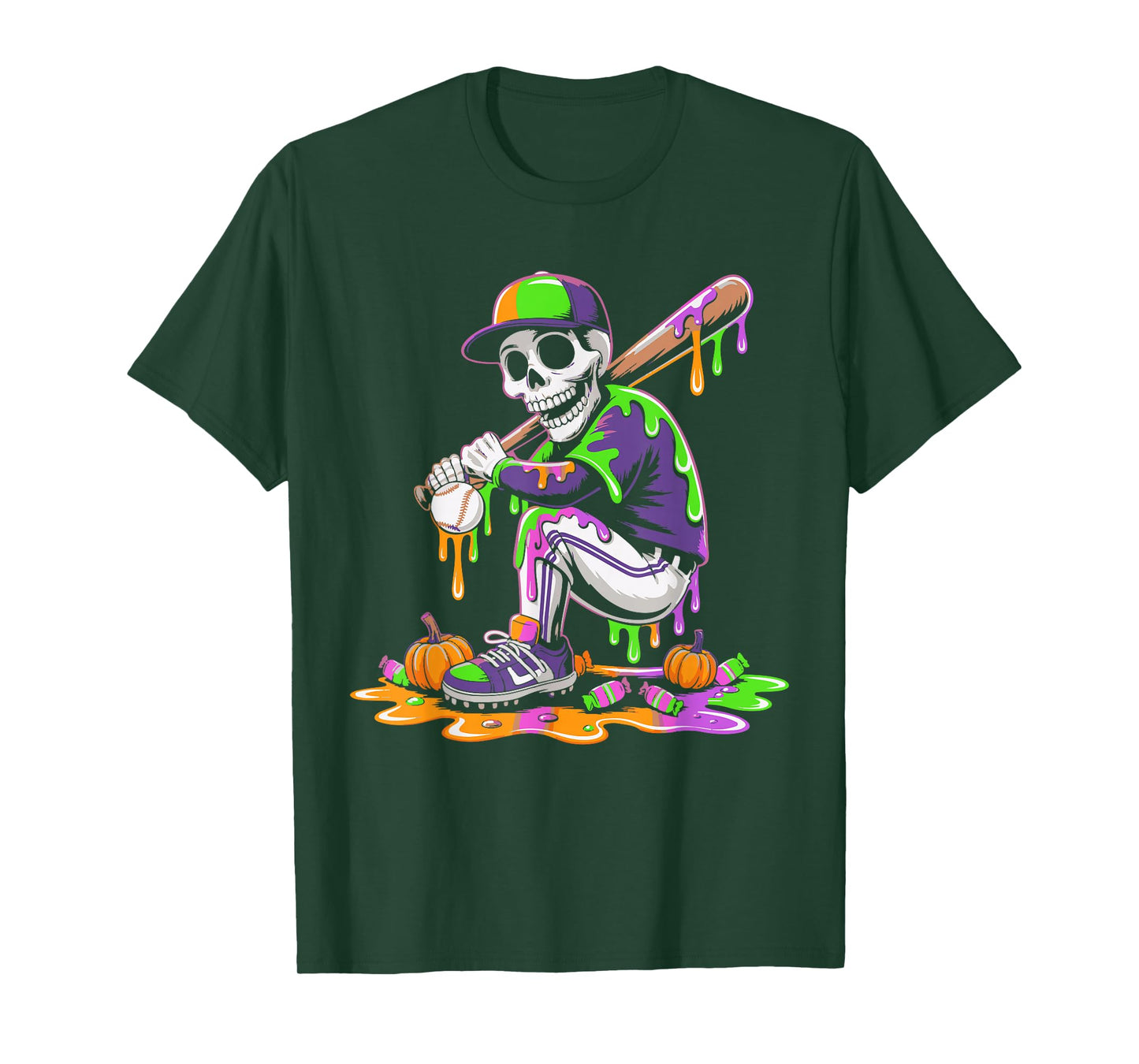 Funny Baseball Skeleton Ice Cream Drip Baseball Boys Youth T-Shirt