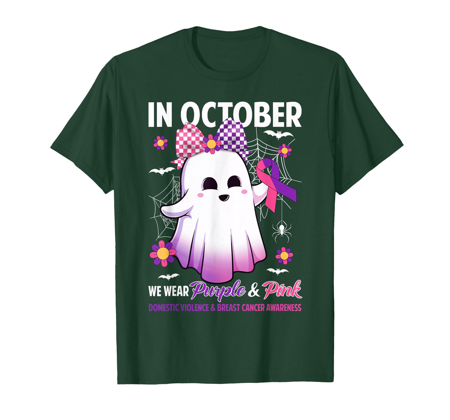 October We Wear Purple Pink Domestic Violence Breast Cancer T-Shirt