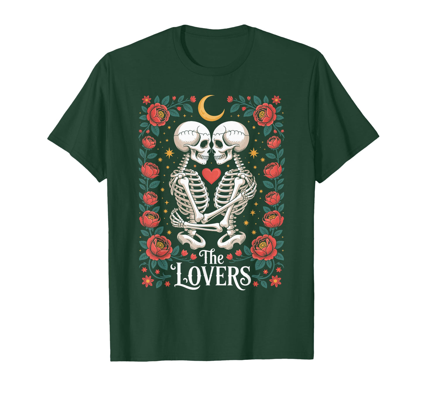 Gothic Lovers Skeleton Tarot Card Halloween Skull Couple T-Shirt