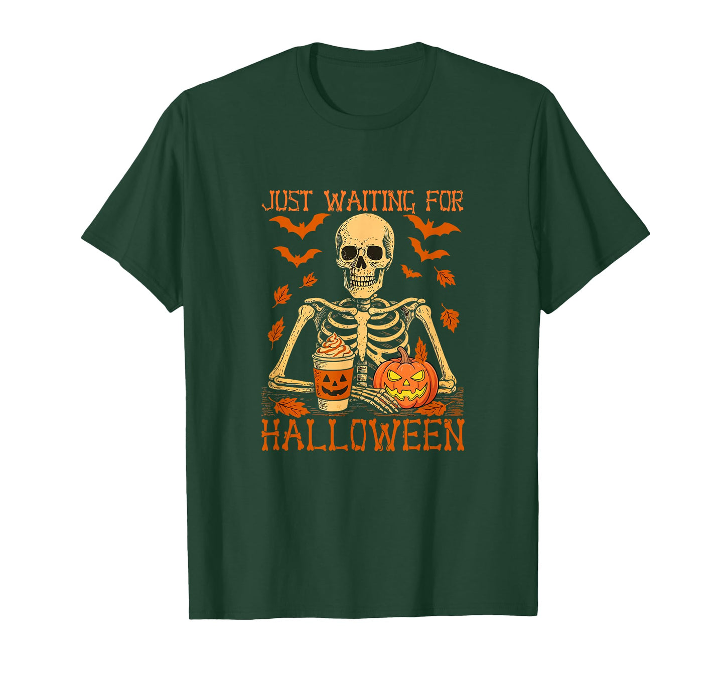 Waiting for Halloween Skeleton Drinking Coffee Funny Family T-Shirt