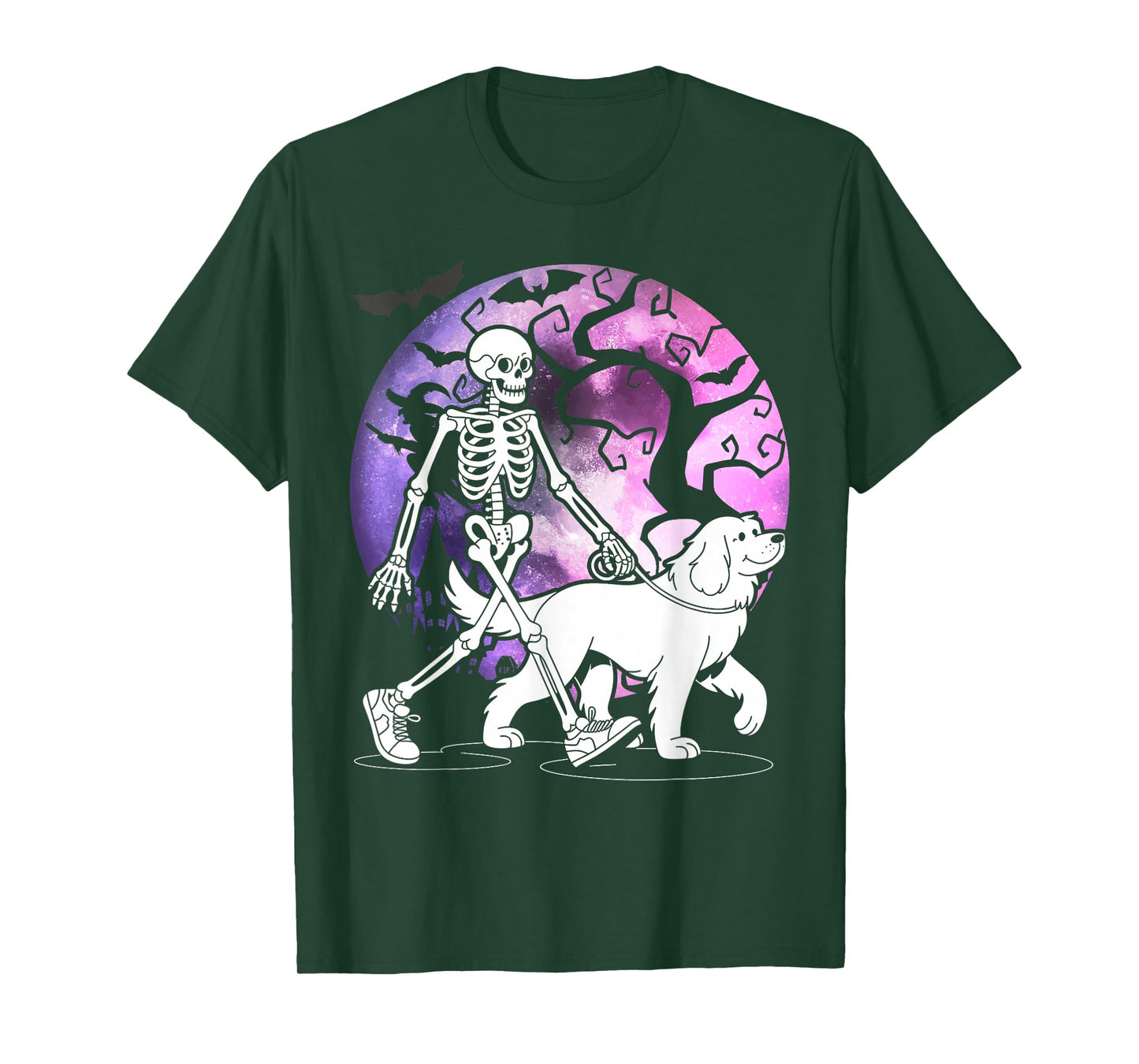 Skeleton Walking a Newfoundland Dog Halloween Outfit Men T-Shirt