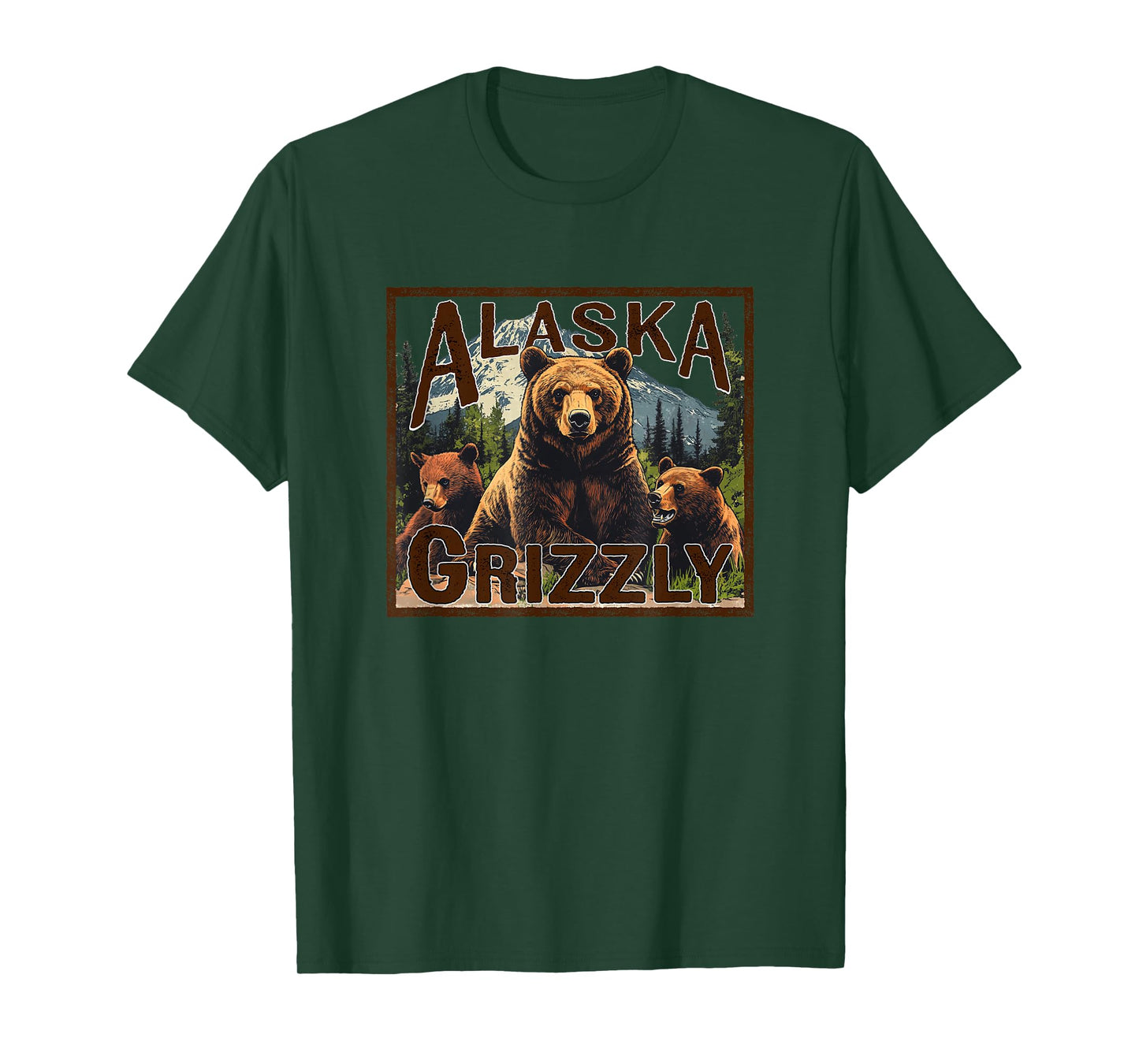 Alaska Grizzly Bear Vintage Mountain Trees Retro Souvenir T-Shirt