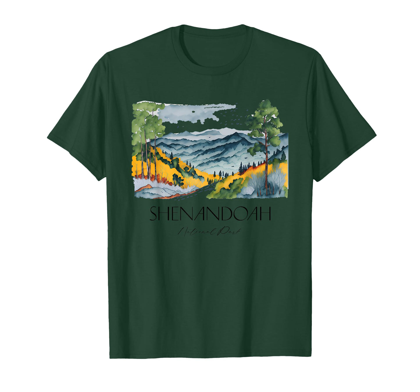 Cool Shenandoah National Park Hiking Watercolor Graphic T-Shirt