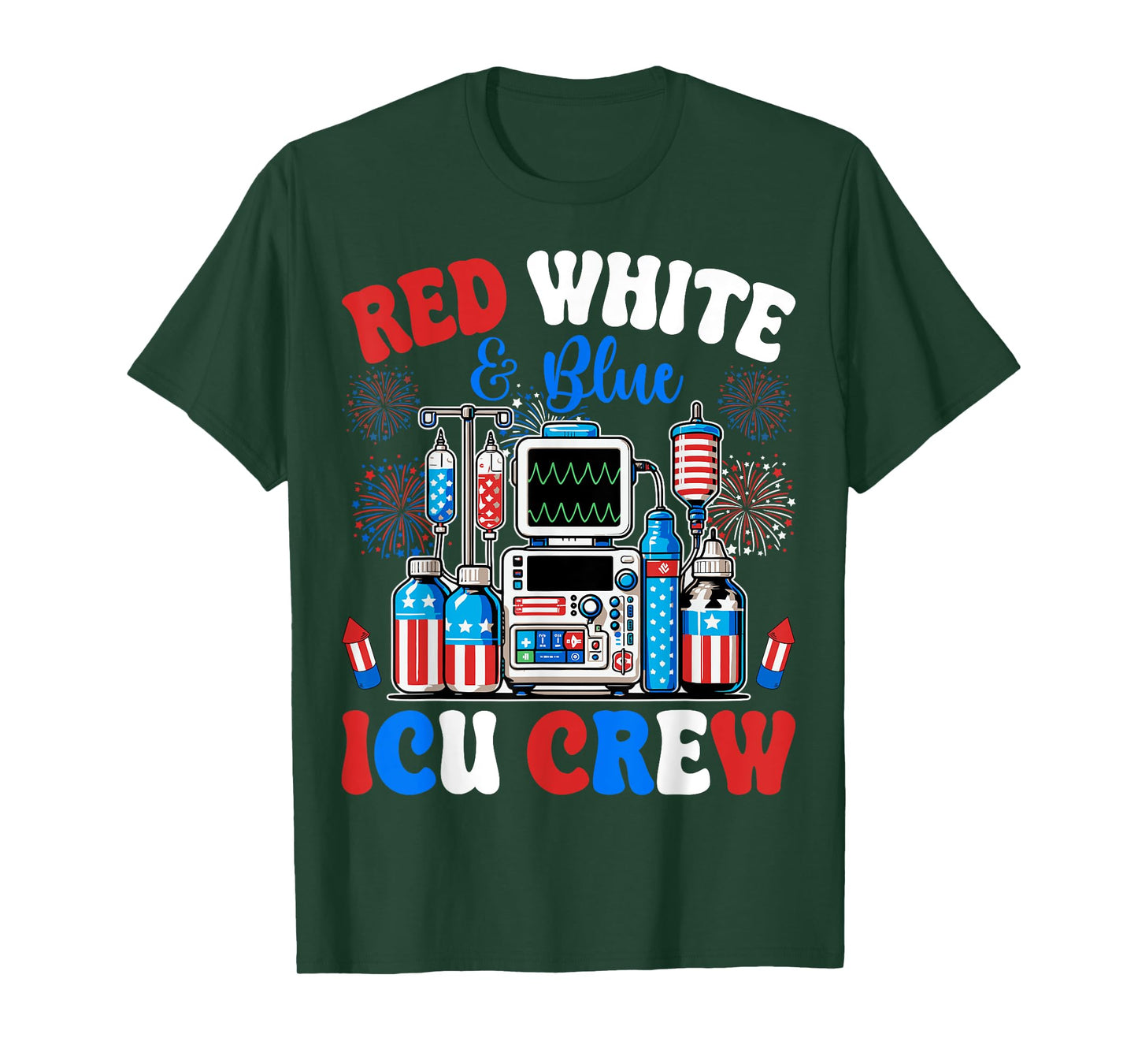 ICU Crew Red White Blue 4th of July Fireworks USA Patriotic T-Shirt