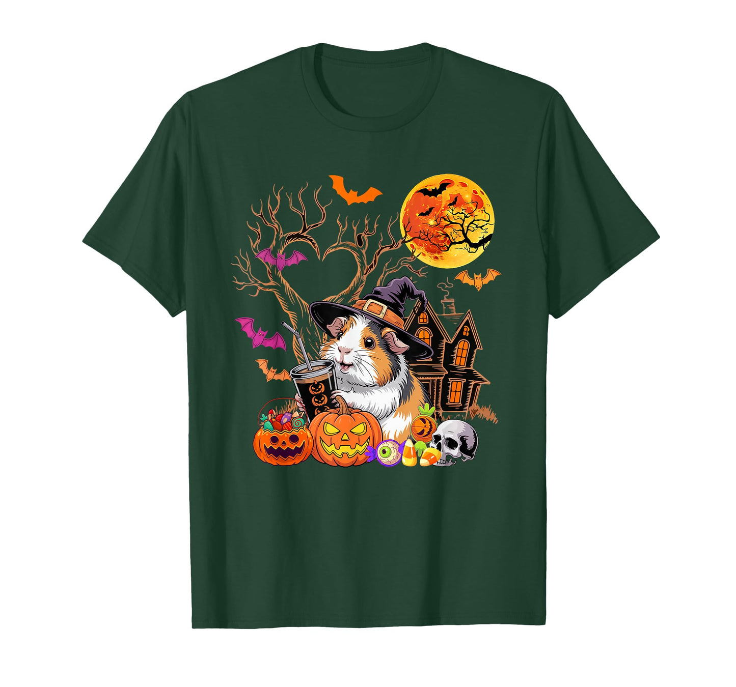 Guinea Pig As Witch Drinking Coffee Halloween Carved Pumpkin T-Shirt