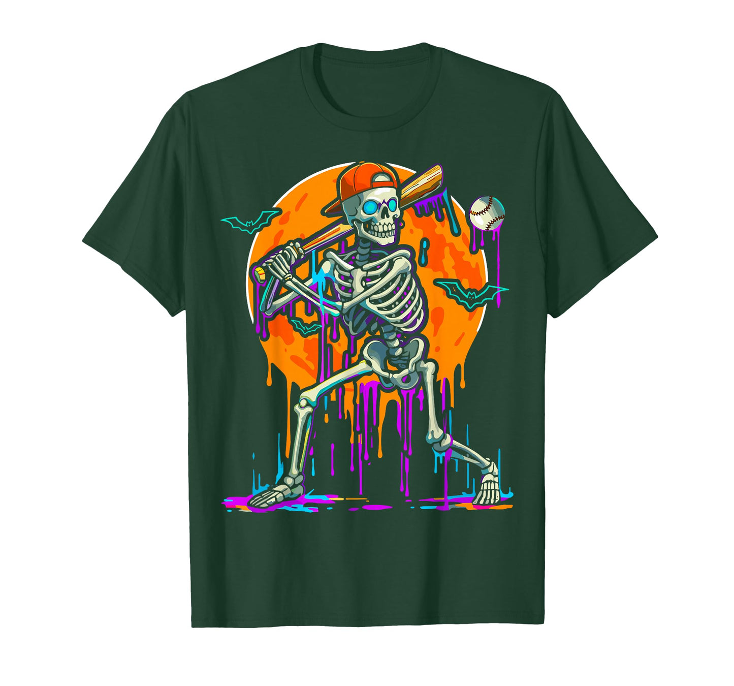 Baseball Skeleton Drip Batting Halloween T-Shirt